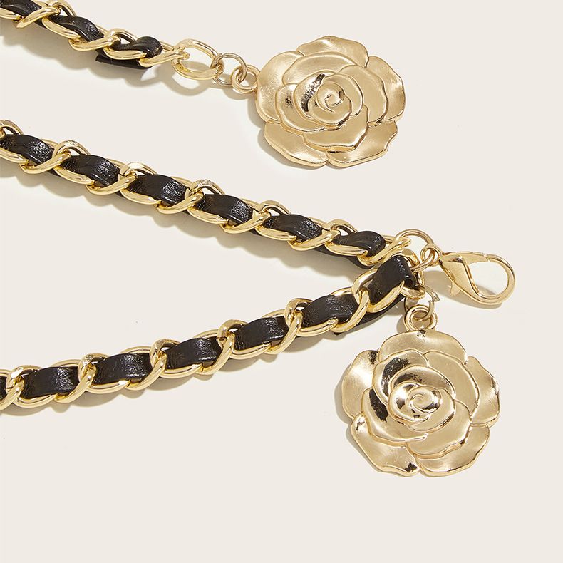 Leather Chain Belts for Women Girls, Layered Body Chain Belts Metal Waist Chain for Dress Vest Jeans（black）