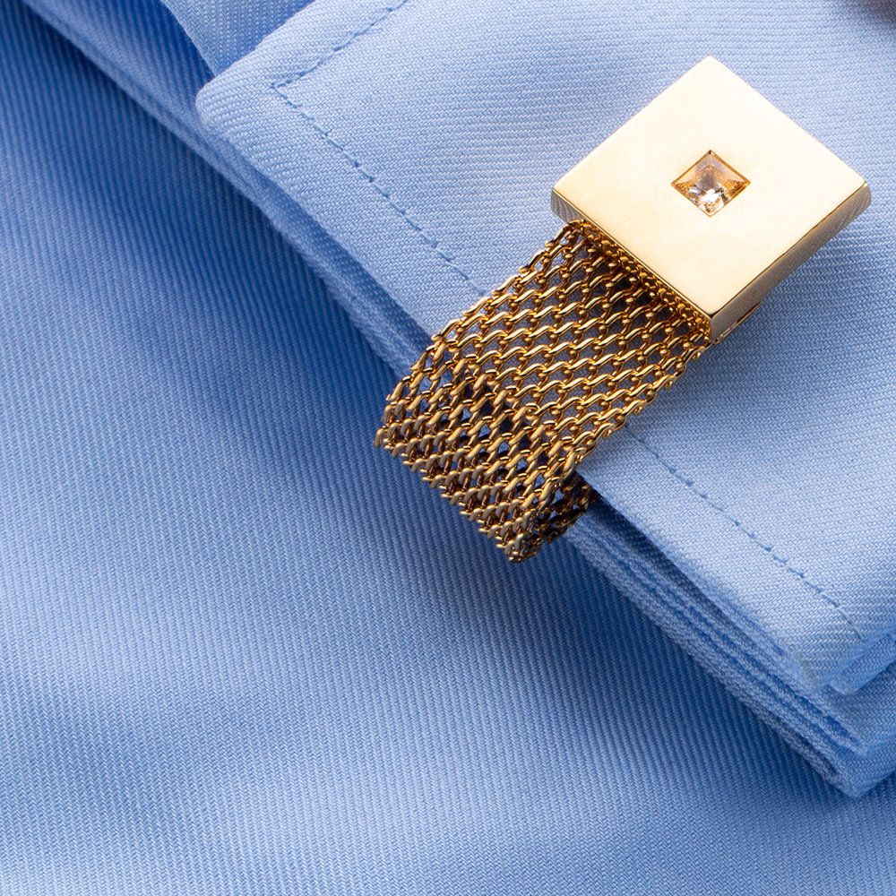 Mens Cufflinks with Chain - Shiny Gold Tone Shirt Accessories - Party Gifts for Young Men, for Wedding Party Anniversary