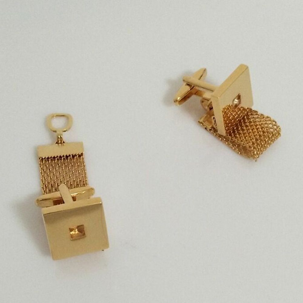Mens Cufflinks with Chain - Shiny Gold Tone Shirt Accessories - Party Gifts for Young Men, for Wedding Party Anniversary