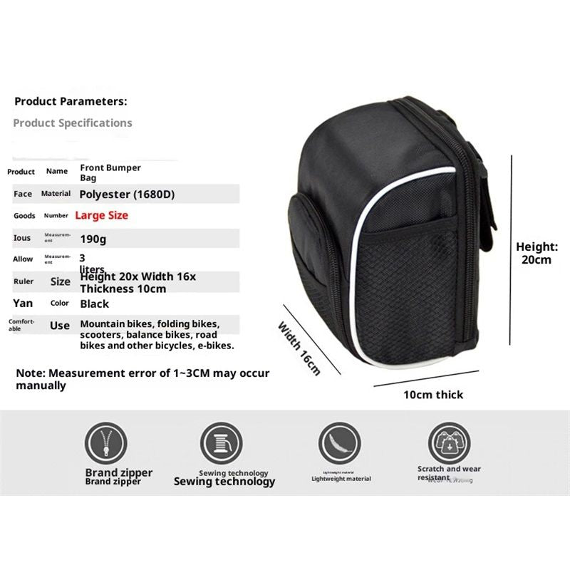 Cycling Bike Bicycle Handlebar Bags Front Baskets Black with Rain Cover,  for and Folding Bikes Easy to Install for Essentials