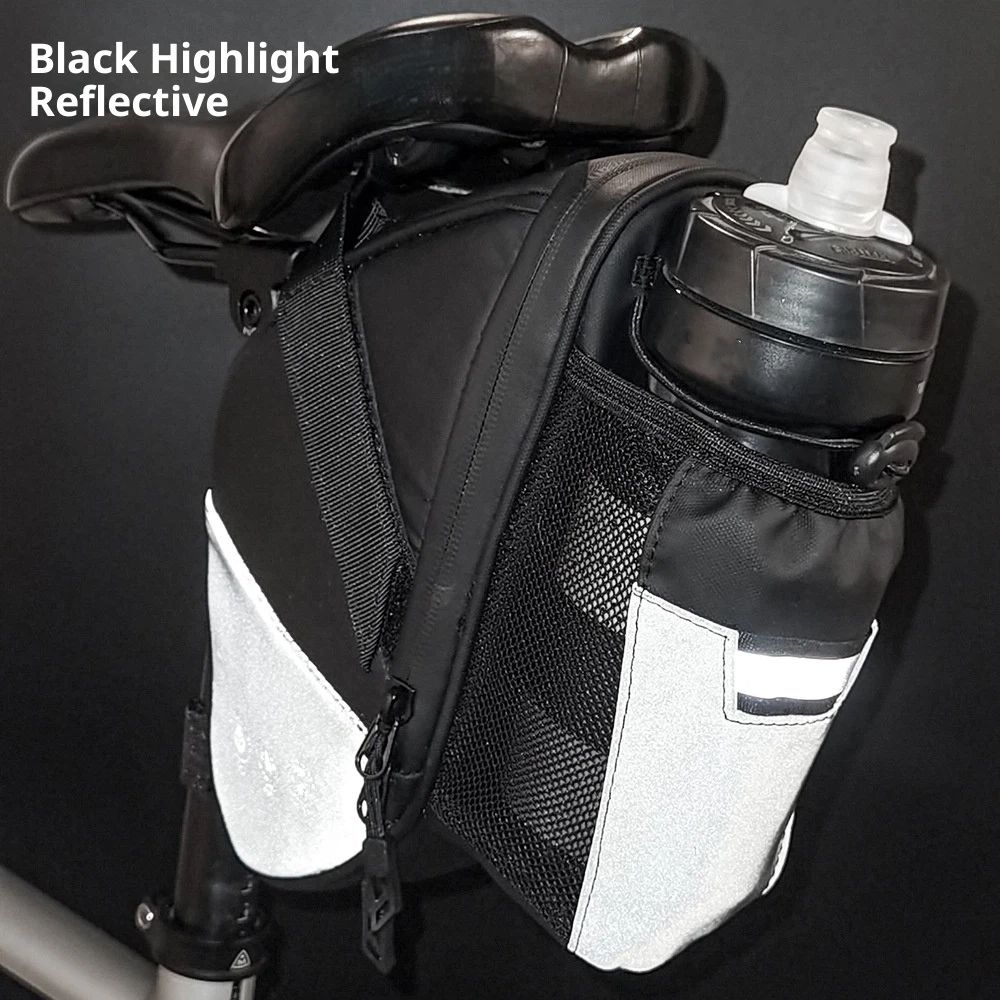 Bike Seat Bag, Bicycle Saddle Bag Under Seat Cycling Seat Pack with Water Bottle Holder for Mountain Road Bikes Black
