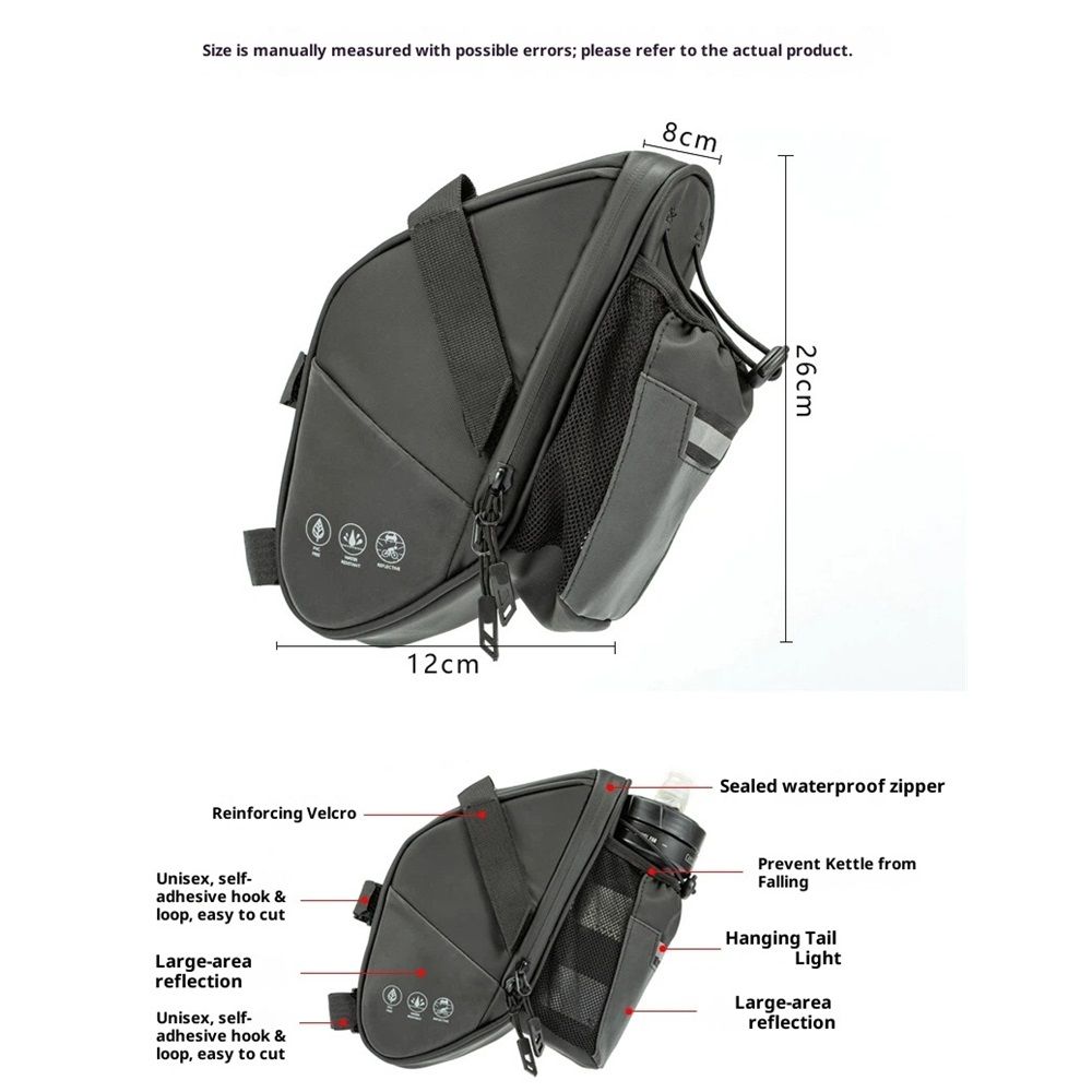 Bike Seat Bag, Bicycle Saddle Bag Under Seat Cycling Seat Pack with Water Bottle Holder for Mountain Road Bikes Black