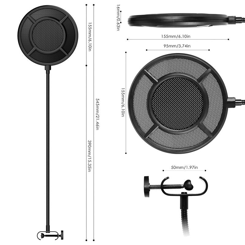 2-layer  Anti spray net for Other Mic, Upgraded Metal Microphone Pop Filter Windscreen with Flexible 360°Gooseneck
