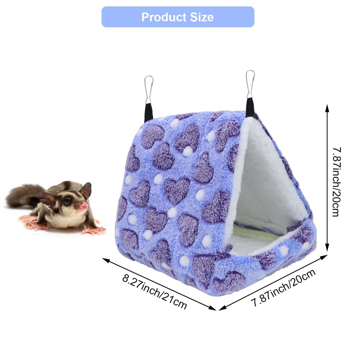 Hamster Love Pattern Hammock Chinchillas Warmth Supplies Small Pets Cotton Nest Rat Nest Mat for Squirrel Hedgehog Guinea Totoro Pig Bed House Cage Nest Hamster Accessories (Purple, L)