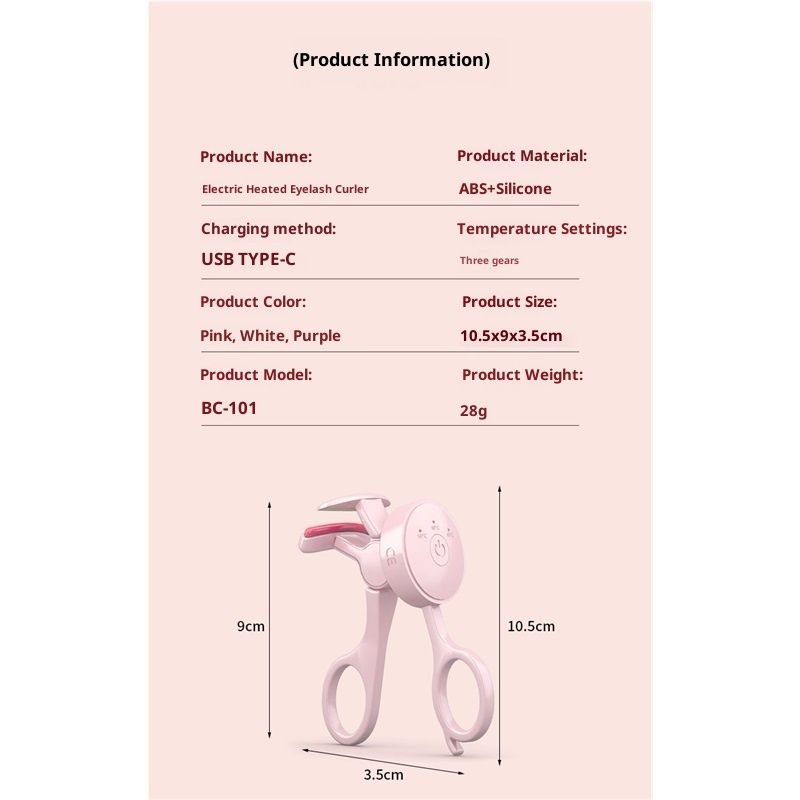Heated Eyelash Curler Rechargeable Electric Lash Curler with Type-C,  Anti-Burn Mini Heat Design, Gift for Women Girls, Pink 2pcs