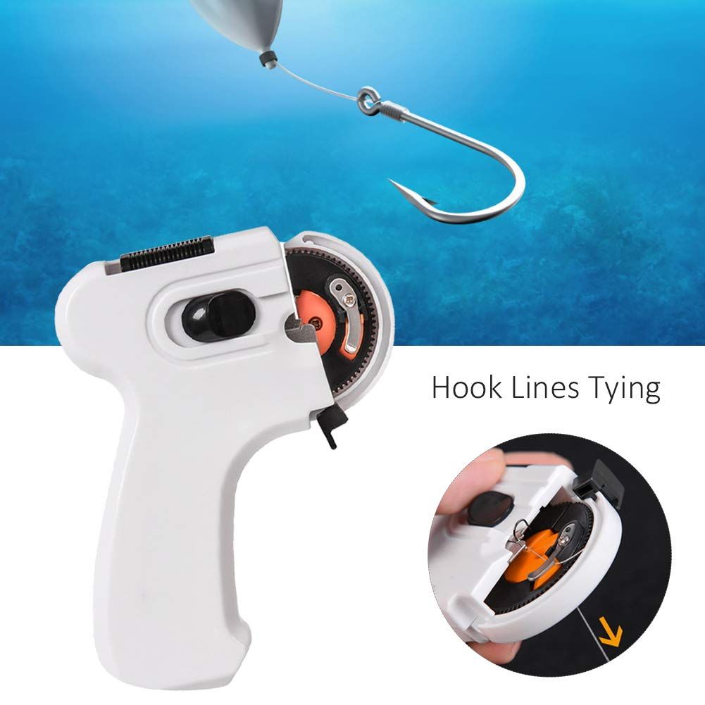 Fishing Knot Tying Tool, Automatic Fishing Hook Tyer, Line Tying Device, Electric Hook Setter, Outdoor Tool for Boaters, Anglers Long handle (white)