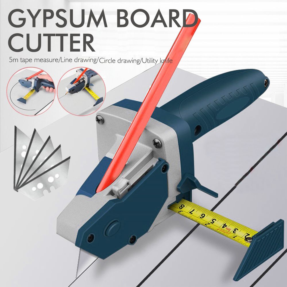 Gypsum Board Cutting Tool Gypsum Board Cutter Multifunctional Woodworking Panel with Tape Measure Tool Kit Includes Cutter, Pencil and 5 Blades
