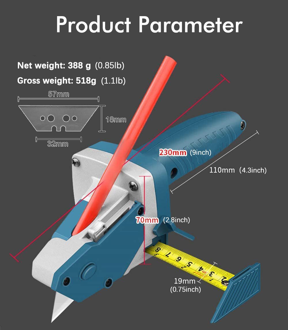 Gypsum Board Cutting Tool Gypsum Board Cutter Multifunctional Woodworking Panel with Tape Measure Tool Kit Includes Cutter, Pencil and 5 Blades