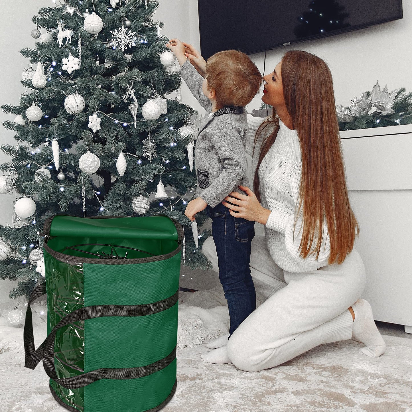 Christmas Light storage Bag | Holiday Light Storage Organizer  Extension Cords Constructed of Durable 600D Oxford Material with Clear PVC Window (Green)