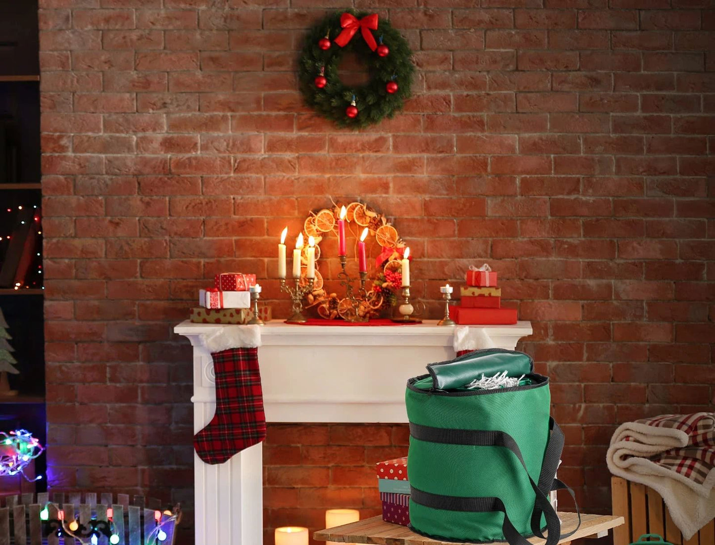 Christmas Light storage Bag | Holiday Light Storage Organizer  Extension Cords Constructed of Durable 600D Oxford Material with Clear PVC Window (Green)