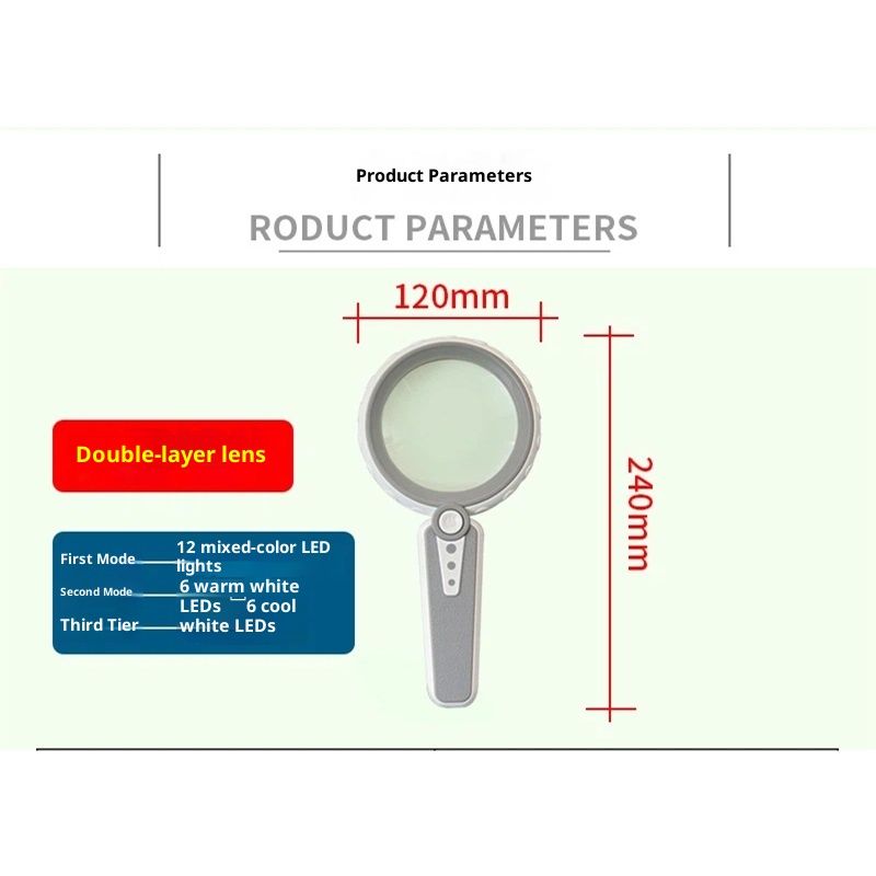 15X Magnifying Glass with Light,  Large Handheld Magnifier, USB Rechargeable for Low Vision Seniors with Macular Degeneration, Reading, Jewelry, Coins - Grey