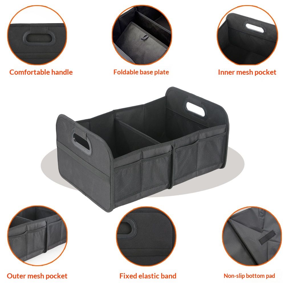 Trunk Organizer For Sedan,Car Organizers and Storage, Waterproof Collapsible & Adjustable Straps,Sturdy Car Organization for Car Accessories, Tools,Sundries,2 Compartment（Black
