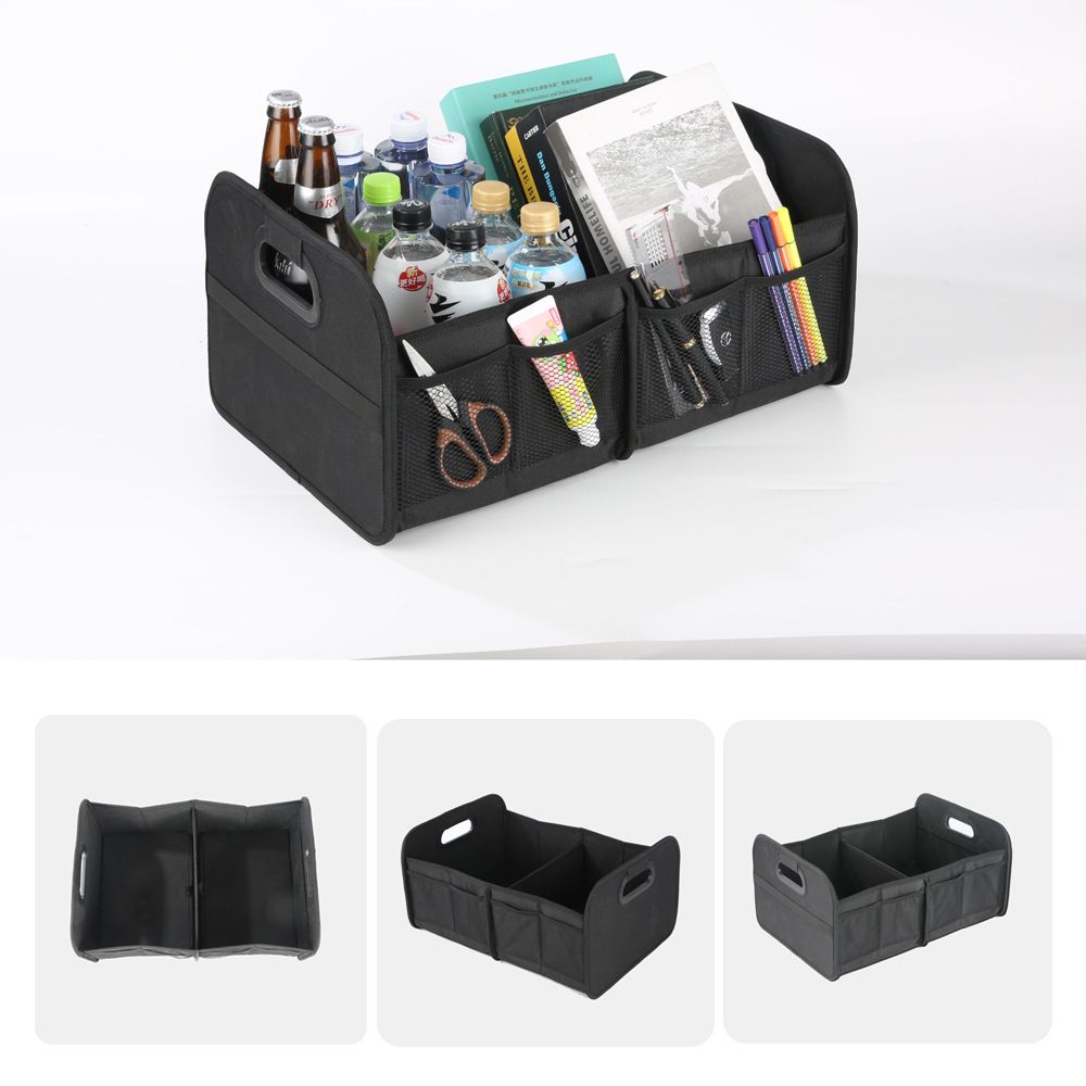 Trunk Organizer For Sedan,Car Organizers and Storage, Waterproof Collapsible & Adjustable Straps,Sturdy Car Organization for Car Accessories, Tools,Sundries,2 Compartment（Black