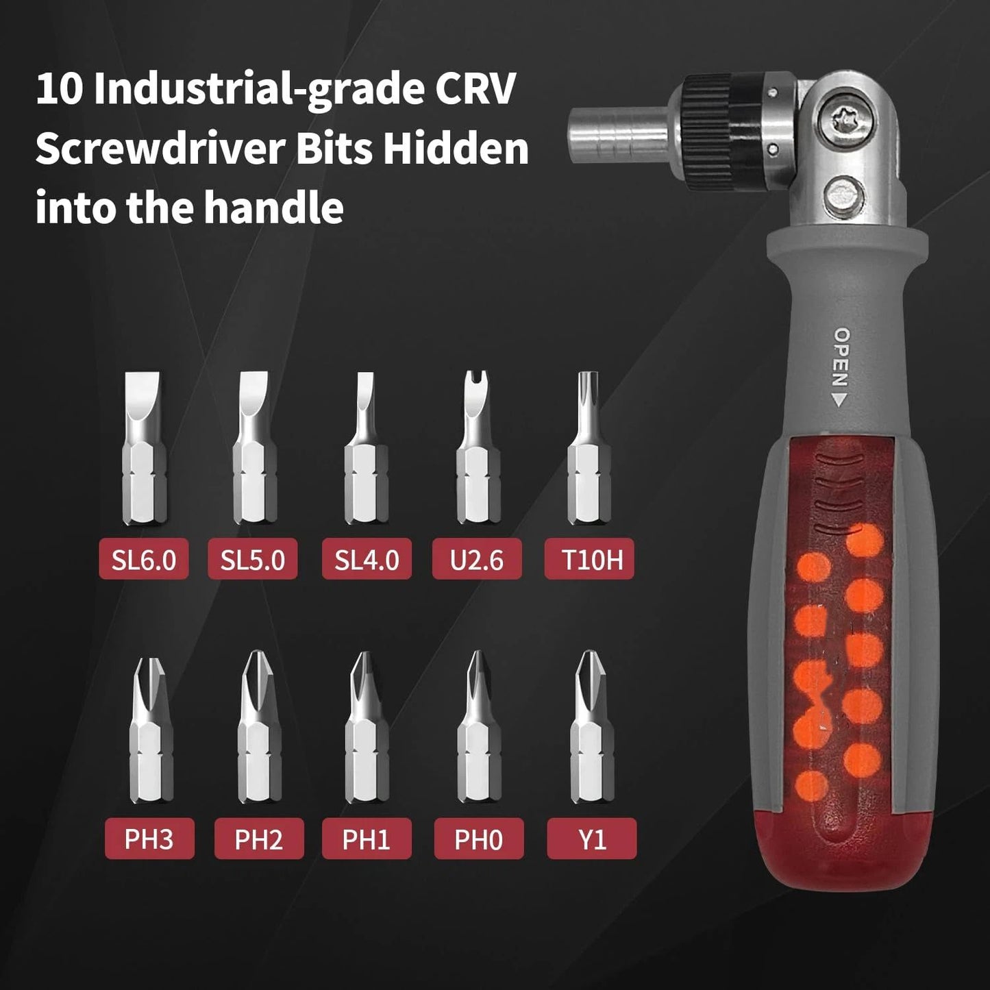 Ratcheting Screwdriver,  Ratcheting Screwdriver Set, 10-in-1 Multi Bit Screwdriver, 180-Degree Adjust Precision Screw Driver, Electrical and Electronics Ratchet Driver,