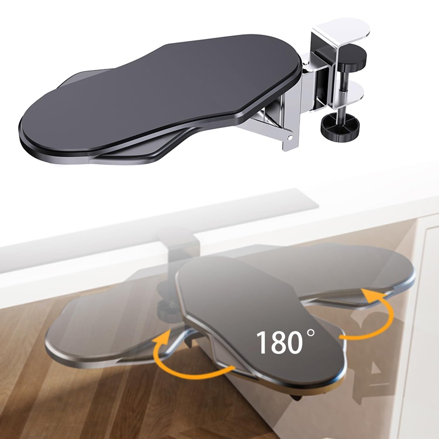 Computer Adjustable Ergonomic Arm Rest for Desk, 180° Rotating and 90° Folding Arm Support, Suitable for Office and Home Use（black）