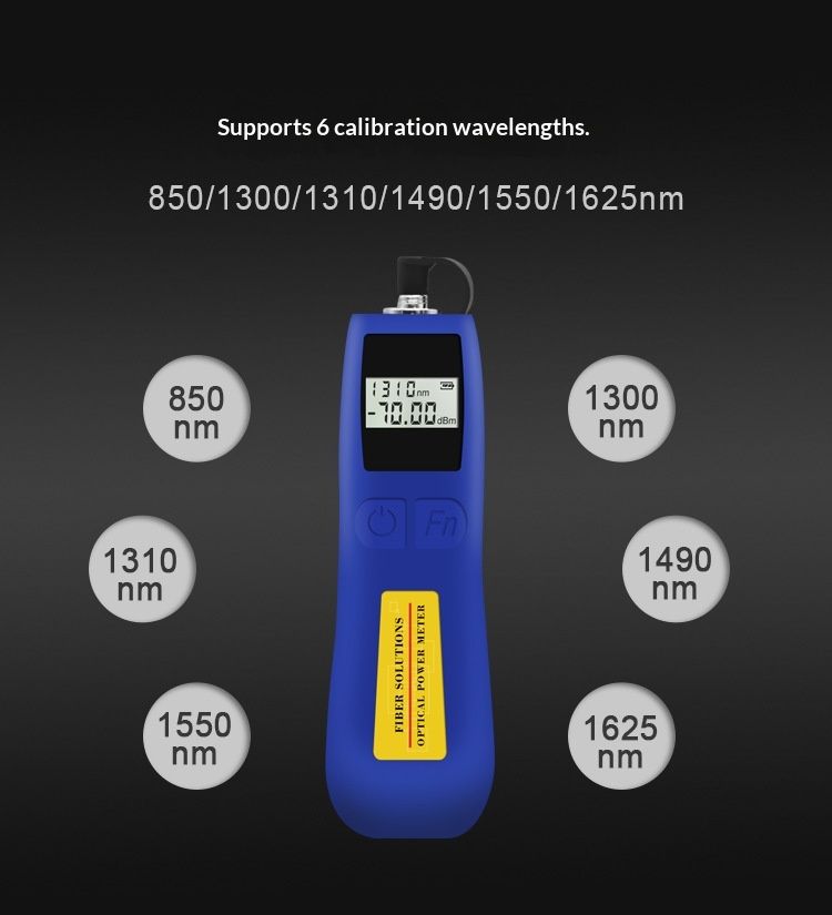 Optical Power Meter -70~+10 dBm Fiber Light Meter for Testing 6 Calibrated Wavelengths, 70g Light Weighted