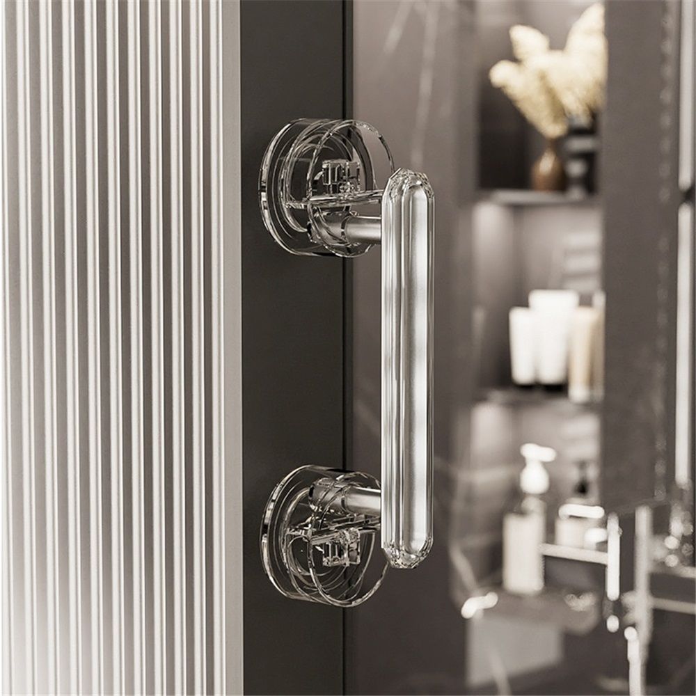 Waterproof Suction Cup Handle, Suction Cup Door Handle for Bathroom and Kitchen Cabinet Drawer (Transparet Sliver)