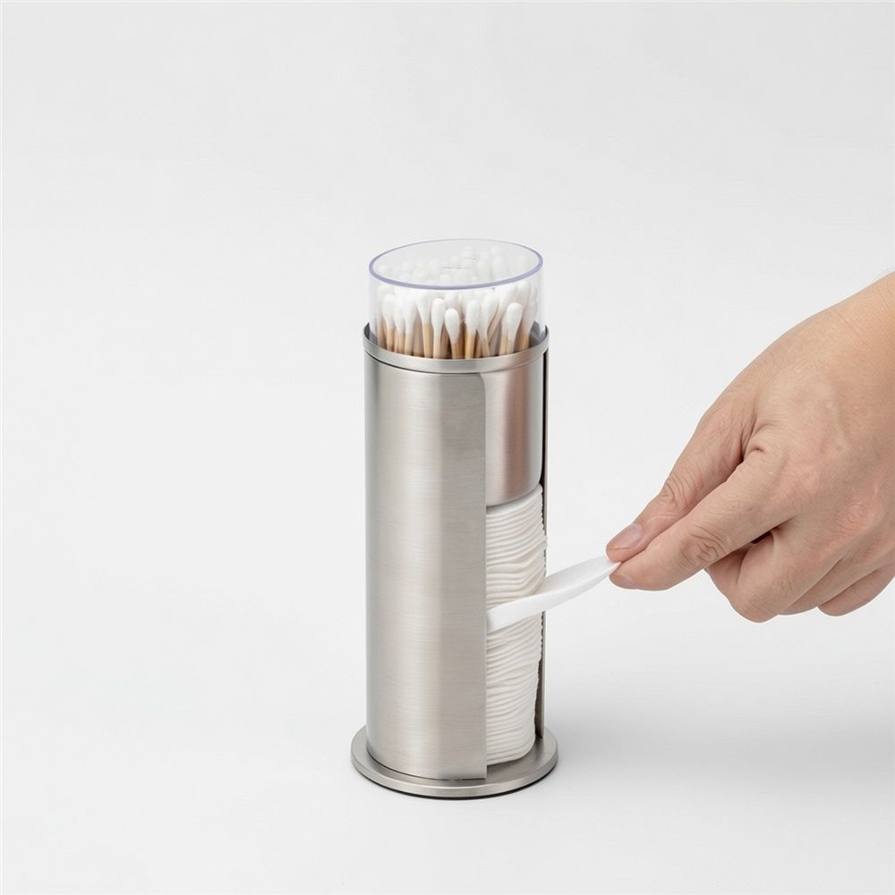 2 in 1 Round Cosmetic Cotton Pad Holder, Stainless Steel Cotton Swabs Make up Pads Dispenser Organizer Box Holder with acrylic Lids for Bathroom Vanity Storage