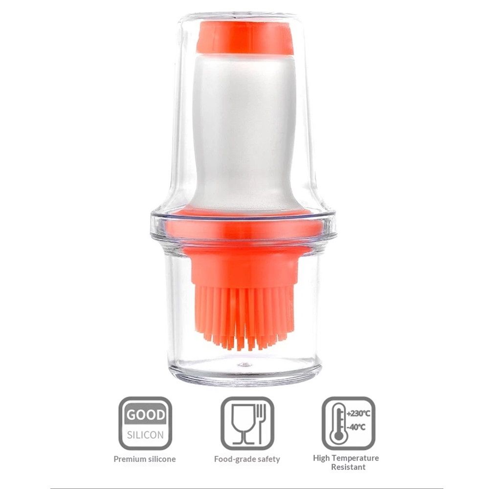 2 Pack Silicone Pressing Oil Bottle Brush with Lid Baking Sauce Bottle Salad Dressing Bottle Barbecue Sauce Brush Oil Pot Home Kitchen Oil Brush Tool (Orange)