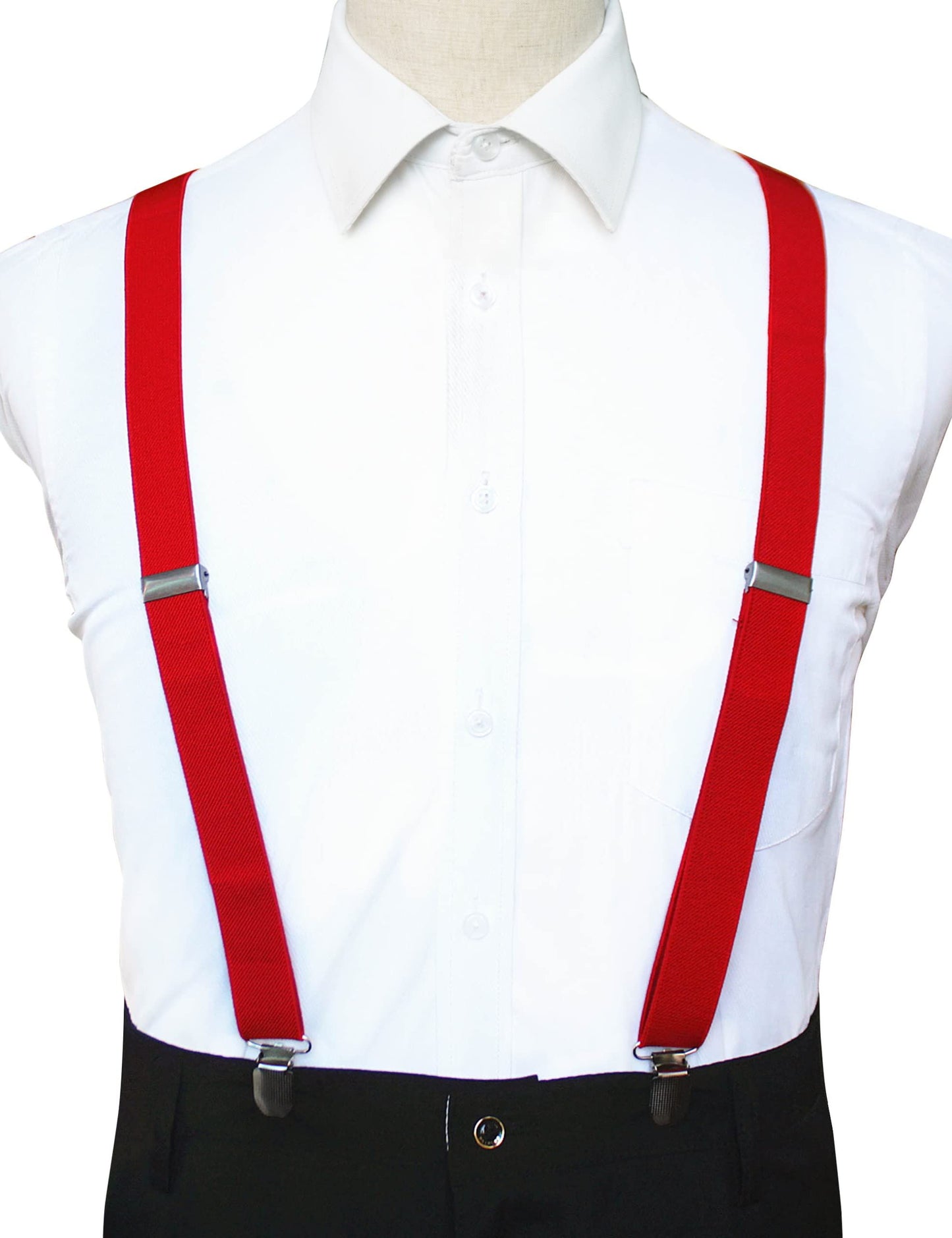 2 pack Women's Suspenders Clips Adjustable Elastic Band Y Shaped Suspender, Suspender with 3 Strong Clips Adjustable Braces (red)