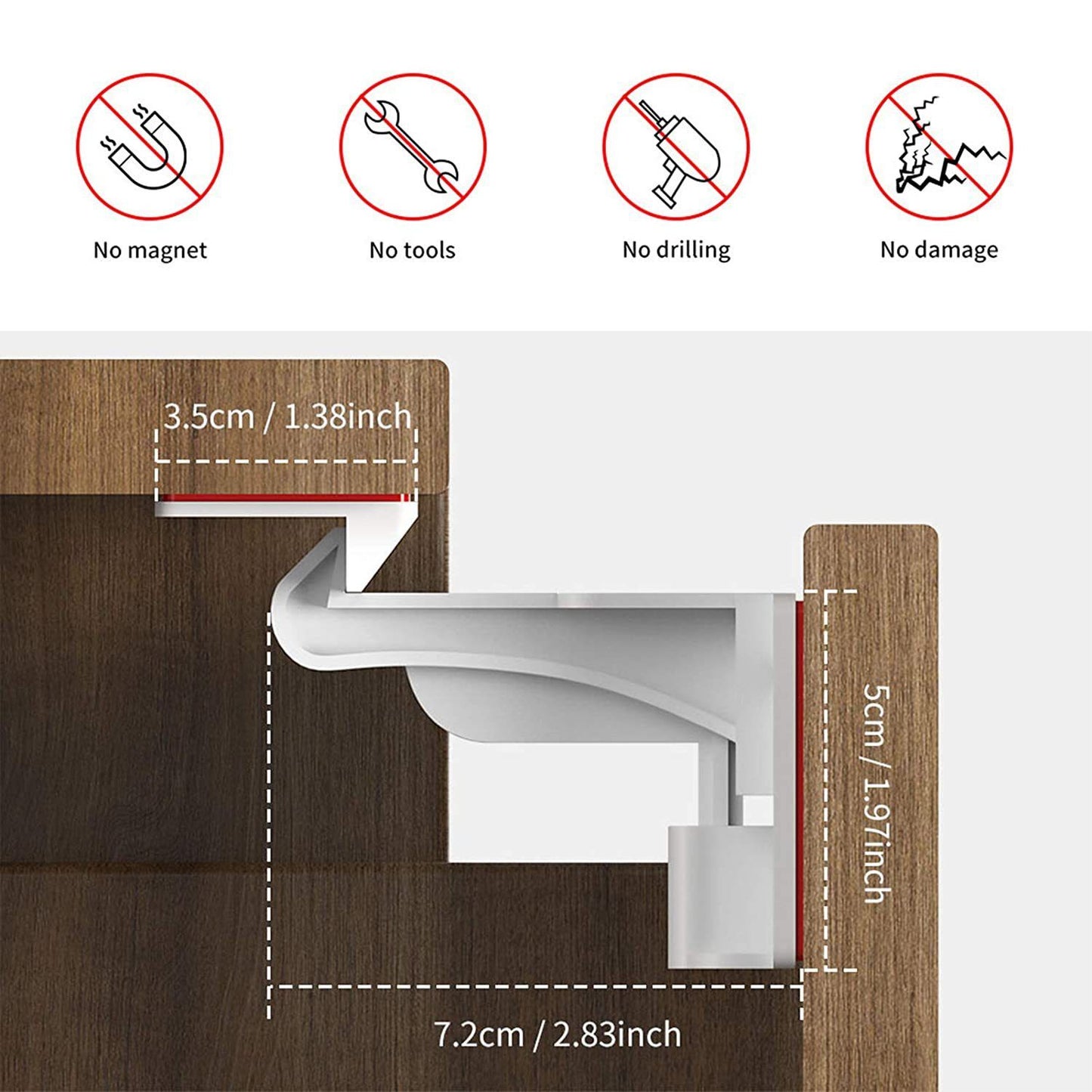 Upgraded Invisible Baby Proofing Cabinet Latch Locks (10 Pack) - No Drilling or Tools Required for Installation, Works with Most Cabinets and Drawers, Works with Countertop Overhangs, Highly Secure