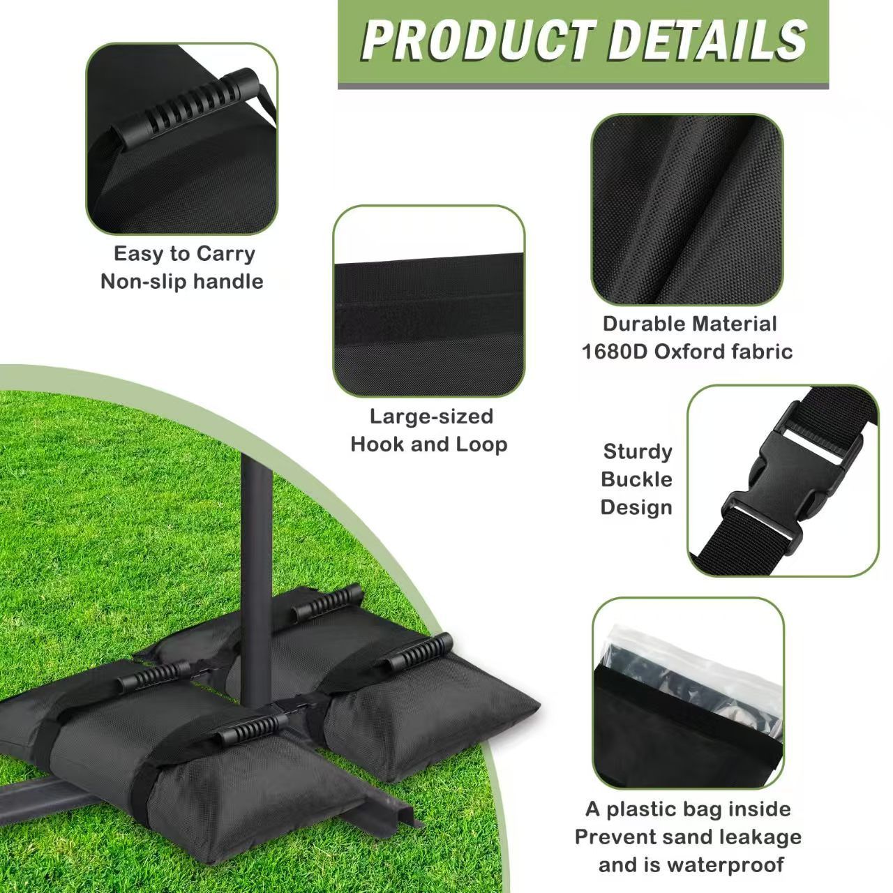 Umbrella Base Weights Sand Bags, 2 Pack 45lbs Fillable Weight Bags to Hold Things Down, Black Weighted Base Sandbags for Outdoor Furniture Patio Cantilever Umbrellas Stand (Without Sand)