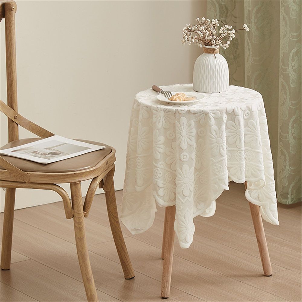 Lace Tablecloth Exquisite Embroidery Floral, Tablecloth with Wavy Openwork,Tablecloths for Wedding Decor,Afternoon Tea,Party（100*100cm）