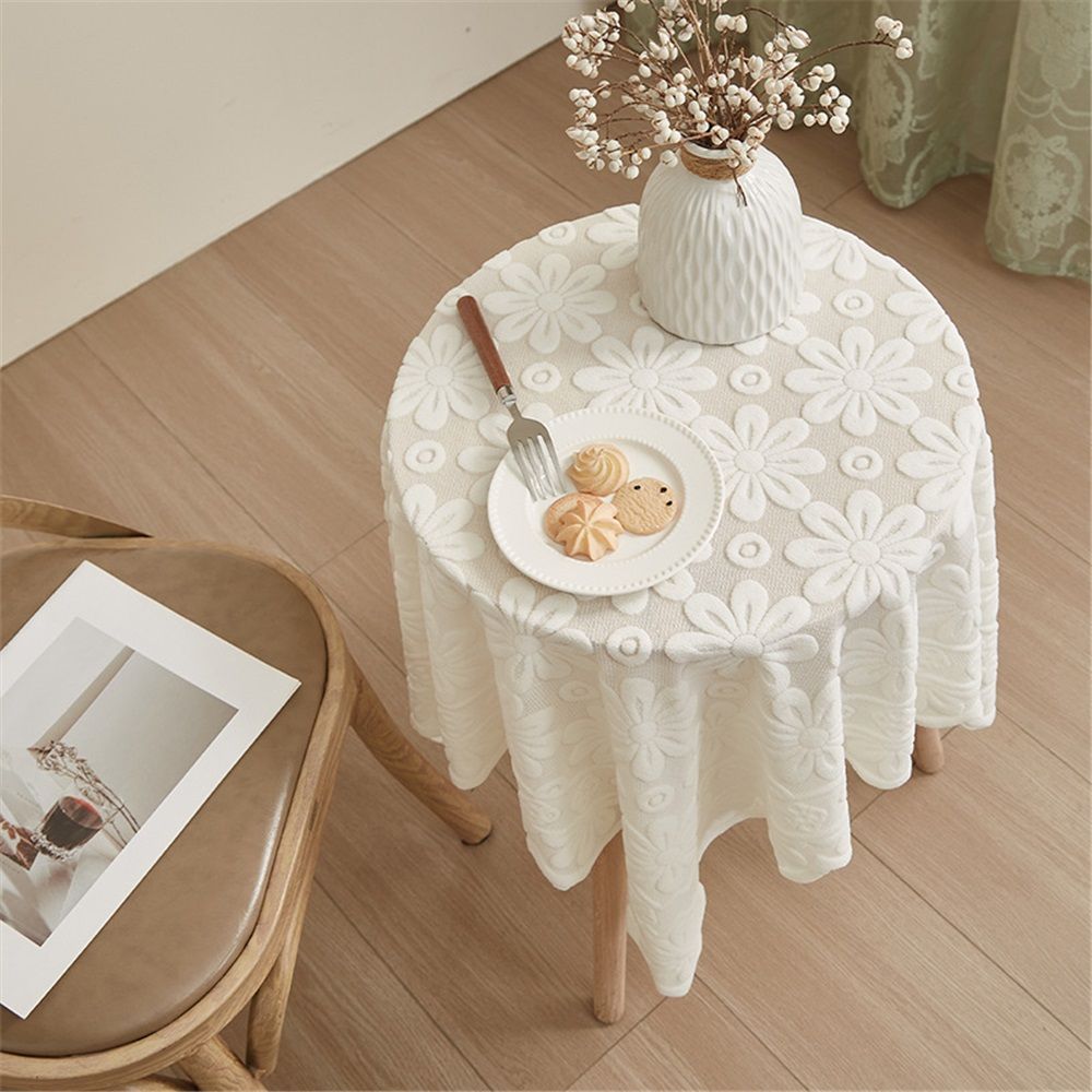 Lace Tablecloth Exquisite Embroidery Floral, Tablecloth with Wavy Openwork,Tablecloths for Wedding Decor,Afternoon Tea,Party（100*100cm）