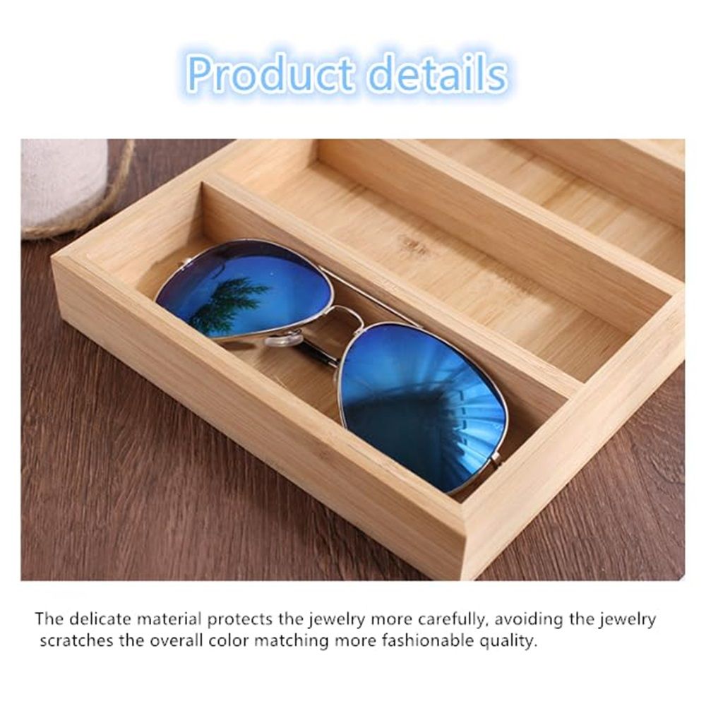 1 Pack Bamboo Sunglasses Display Tray Eyewear Storage Case for Home or Office, Tray Display Showcase Organizer Box (Only storage box)