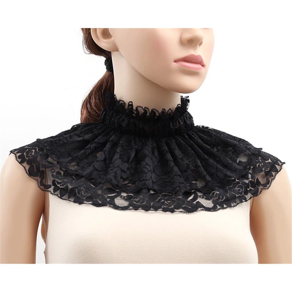 Neck Collar Ruff Gothic Lace Neck Ruff Collar, Neck Costume with Renaissance Vampire Choker for Women (black)