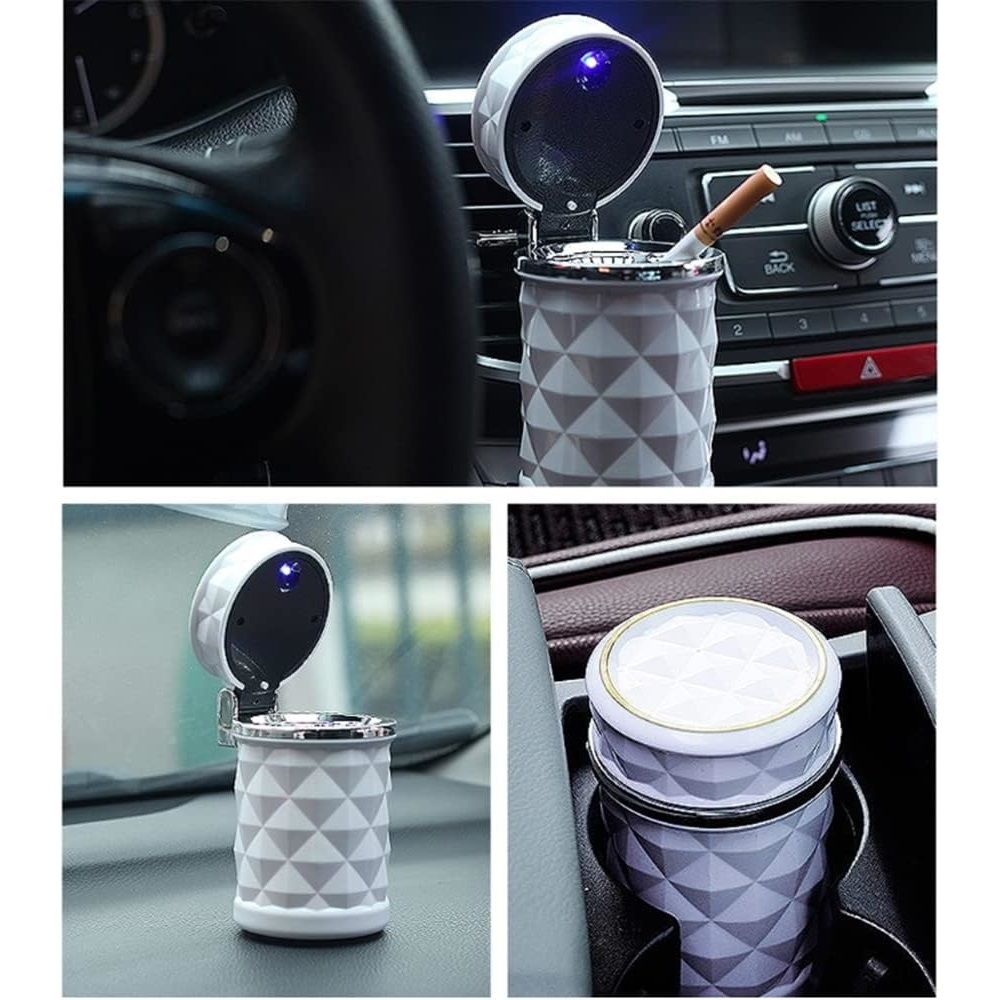 2 pack Auto Car Ashtray Portable with LED Light Ashtray Smokeless Smoking Stand Cylinder Cup Holder (Black and White)