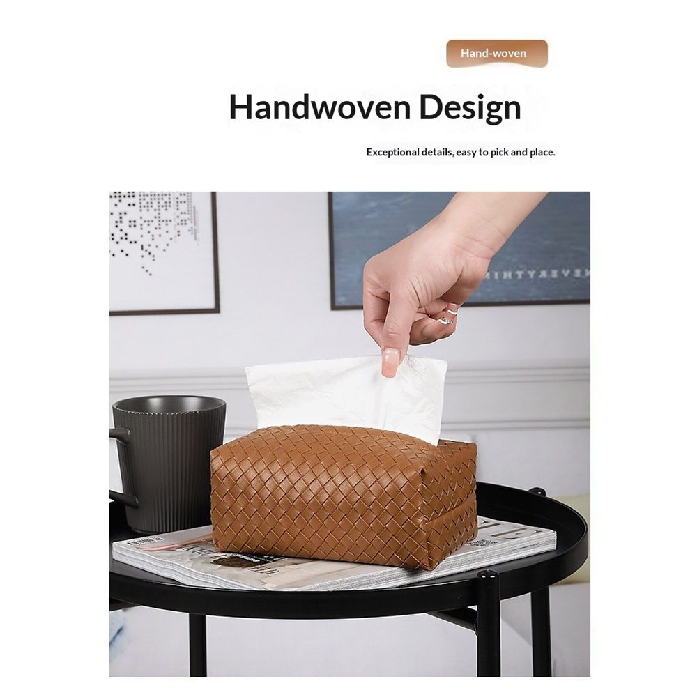Aesthetic Rectangle Tissue Box Cover, High Flat Box Tissues Holder Rectangular, Woven Textured,Orange coffee color（Only tissue box）