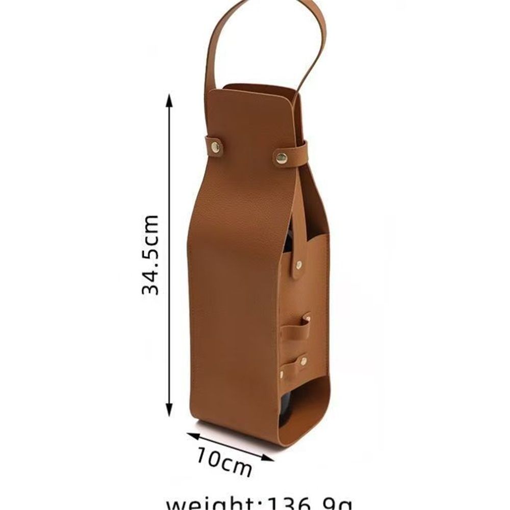 Single Bottle Wine Riveted Carrier, Handmade from Leather, for Wedding, Birthday, Party and Holiday - black