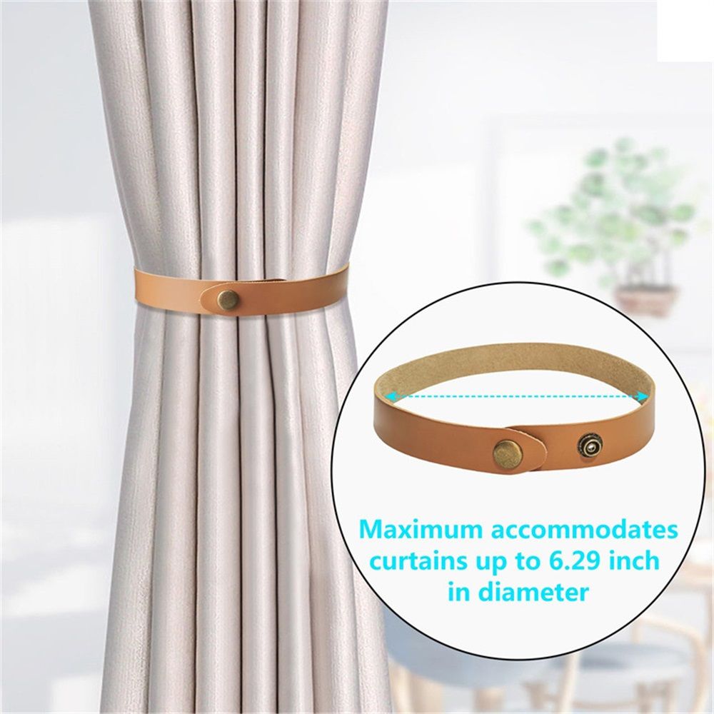 Set of 4 Leather Curtain Tiebacks, Modern Faux Leather Curtain Straps with Adjustable Buttons, No Drill Holdbacks for Bedroom, Living Room, Hotel, Office,light brown