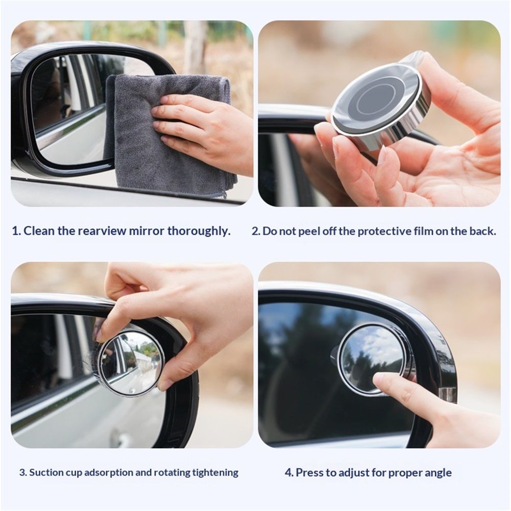 2 pairs Adjustable large Round Stick-on Convex Spot Mirror, big HD Glass Convex Rear View Mirror,Strong Adhesive Blind Spot Mirror for Car, Van, SUV and Trucks (5.5cm), Silver frame)
