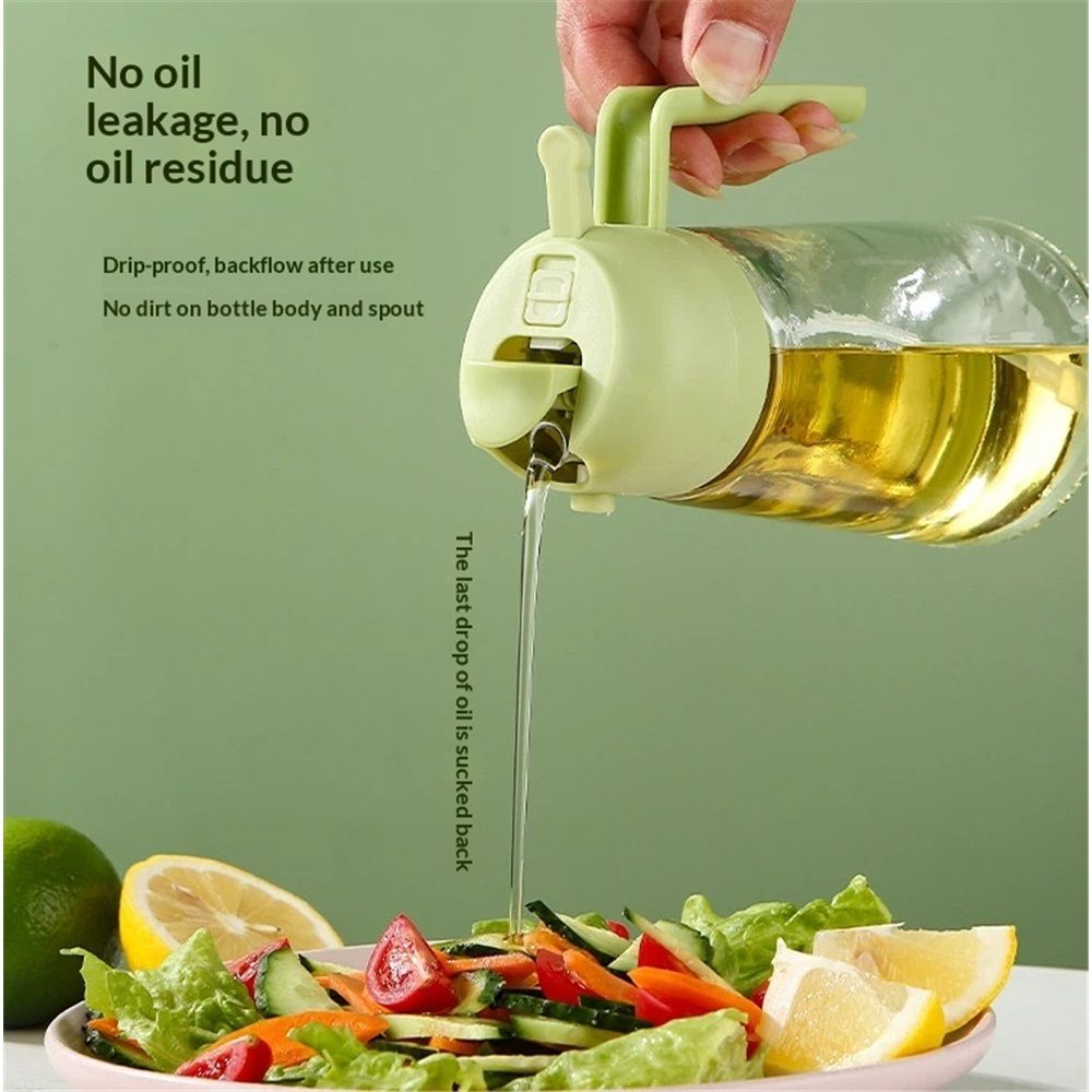 2 in 1 Glass Oil Sprayer & Dispenser, Premium Olive Oil Dispenser Bottle for Kitchen, Food-grade Oil Spray Bottle for Cooking, Air Fryer, Frying, BBQ (Green-470ml)