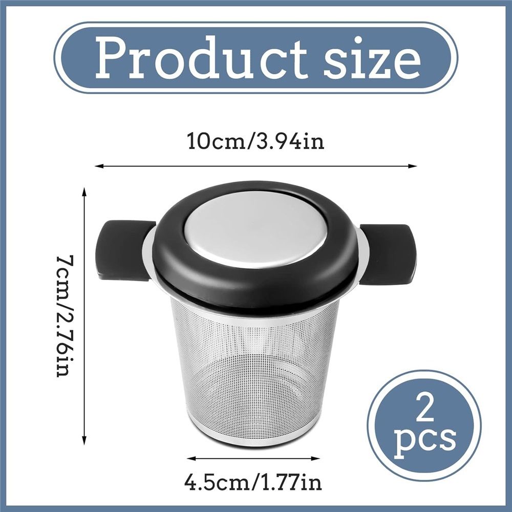 2 Pack Extra Fine Mesh Tea Strainers for Loose Tea Single Cup, 304 Stainless Steel and Food Grade Silicone Loose Leaf Tea Steeper Tea Strainers & Filters for Black Tea, Coffee, etc