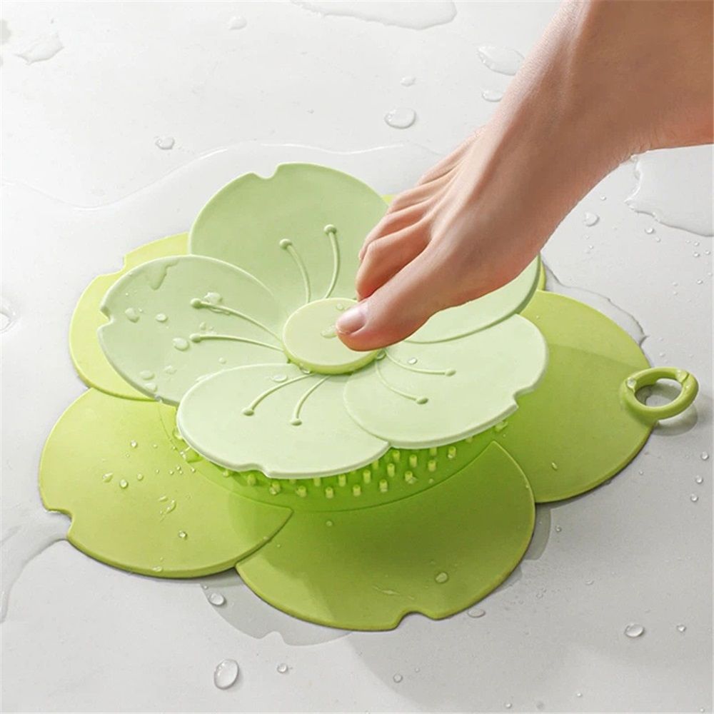 2 pack PVC Bathtub Drain Cover/Strainer - Dual Use Tub Stopper & Floor Drain Protector - Flower Shape Hair Catcher (Green)