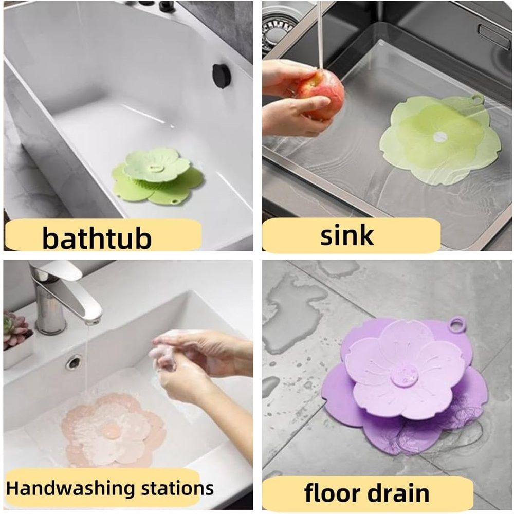2 pack PVC Bathtub Drain Cover/Strainer - Dual Use Tub Stopper & Floor Drain Protector - Flower Shape Hair Catcher (Green)