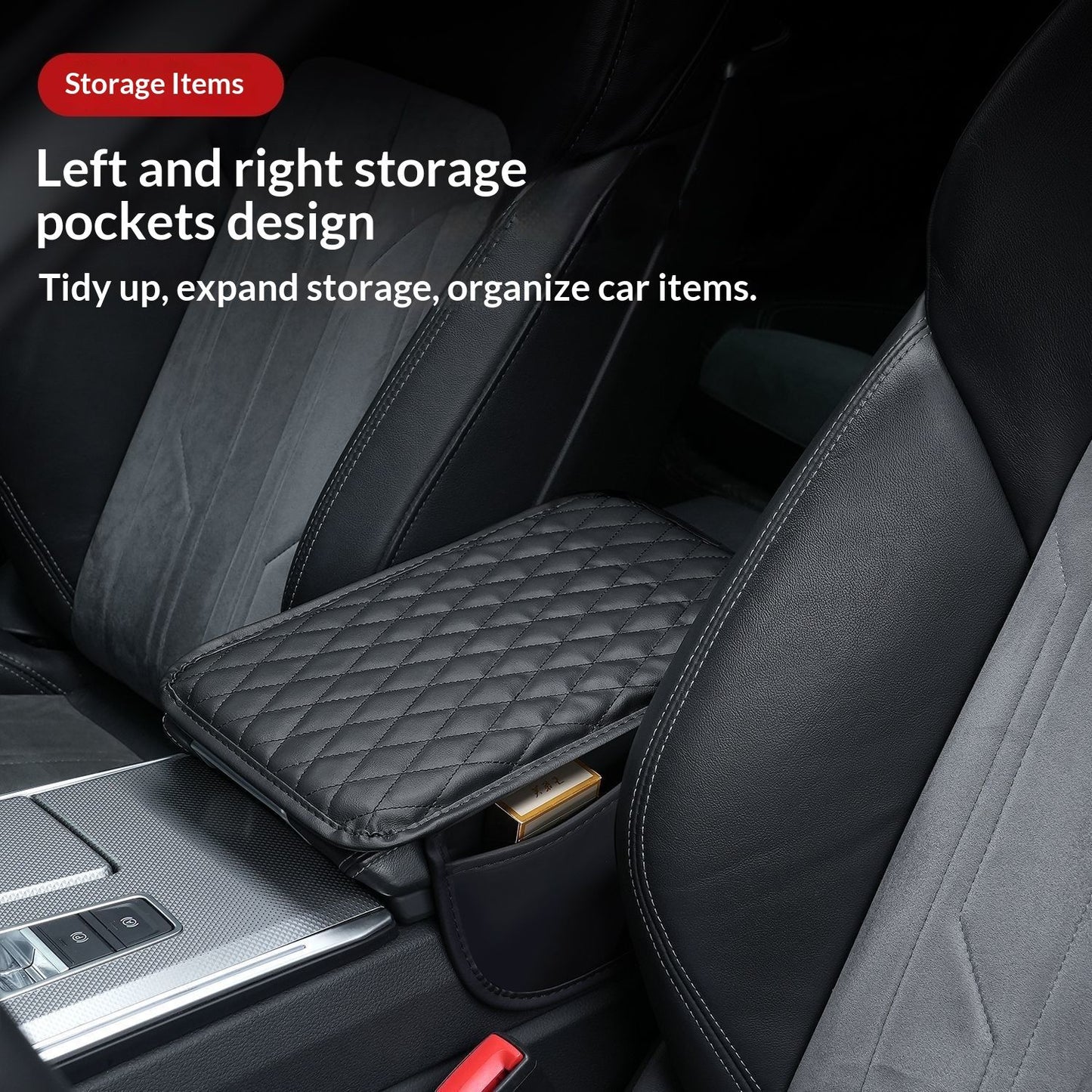 Comfortable Car Center Console Cushion Armrest Dog Cat Paws Protect Cover Non-Slip with 2 Storage Bags for Cars Interior Accessories (Black, Long Narrow)