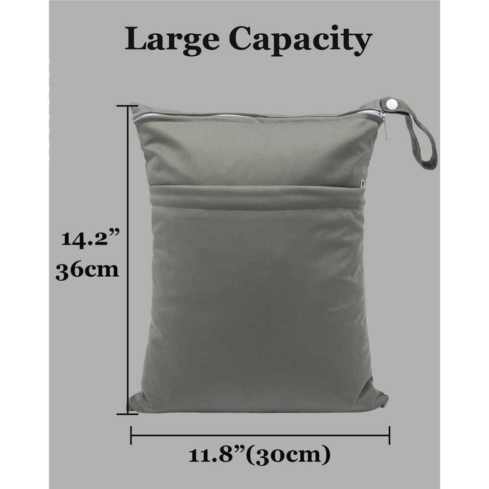 2pcs Superior Waterproof Wet Dry Bags,Reusable Two Zippered Pockets, baby cloth diaper wet bags,Travel,Beach,Pool,Daycare,Soiled Items,Yoga Gym Bag,wet bag for swimsuit Black&Grey