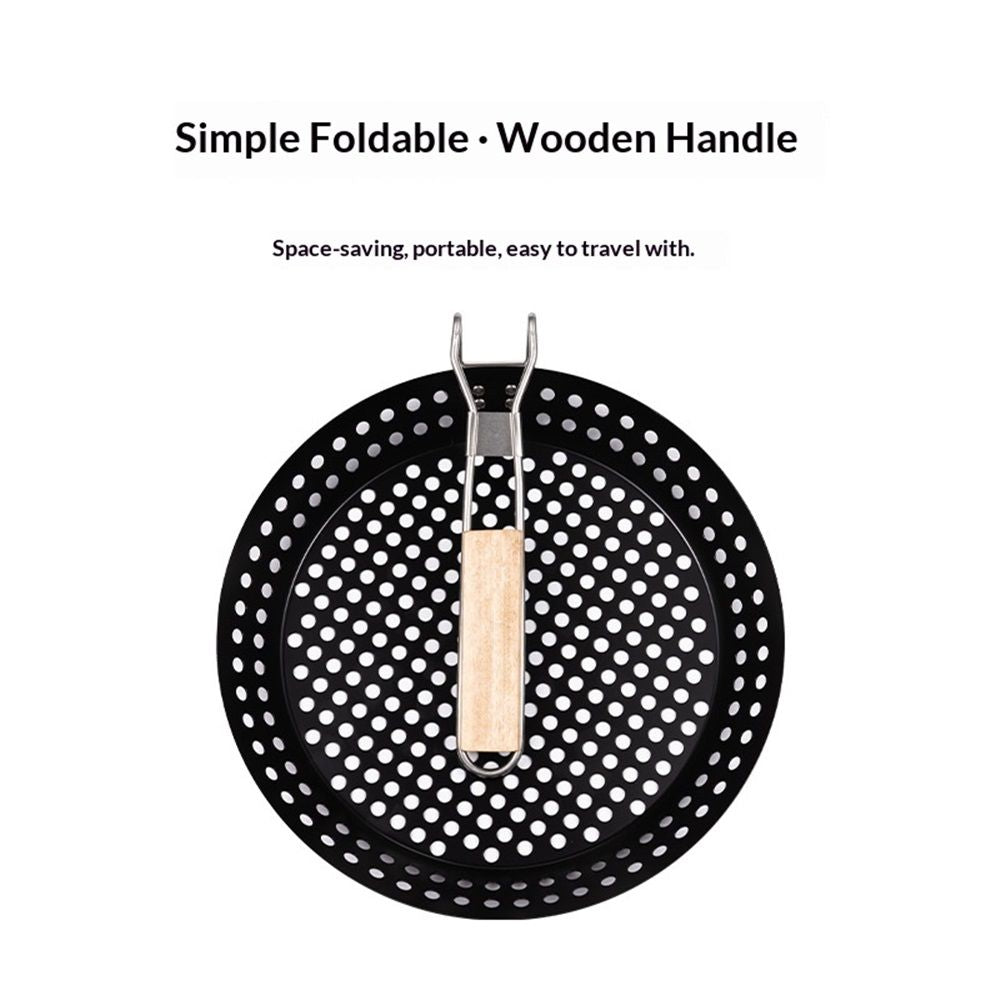 1 Piece BBQ Frying Pan with Holes, Non-stick BBQ Grill Pan, Stainless Steel Barbeque Woks, Grill Basket Vegetable with Handle | Vegetable Charring Pan for Stovetop & Grill