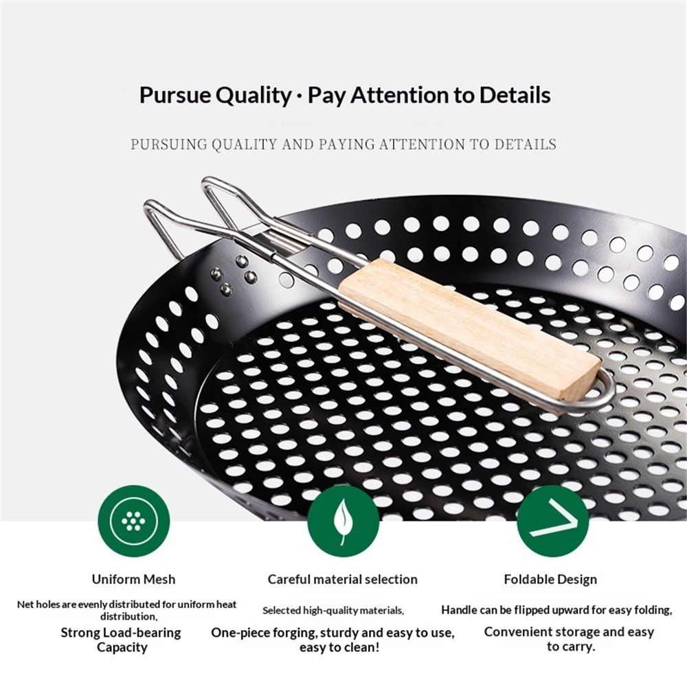 1 Piece BBQ Frying Pan with Holes, Non-stick BBQ Grill Pan, Stainless Steel Barbeque Woks, Grill Basket Vegetable with Handle | Vegetable Charring Pan for Stovetop & Grill