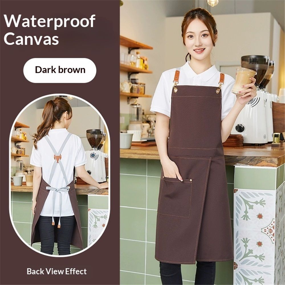 Apron Split Leg,Cross Back Chef Apron with Pockets,Painting Apron with Adjustable Straps for Cooking,Baking,BBQ,Ceramic,Gardening(dark brown)