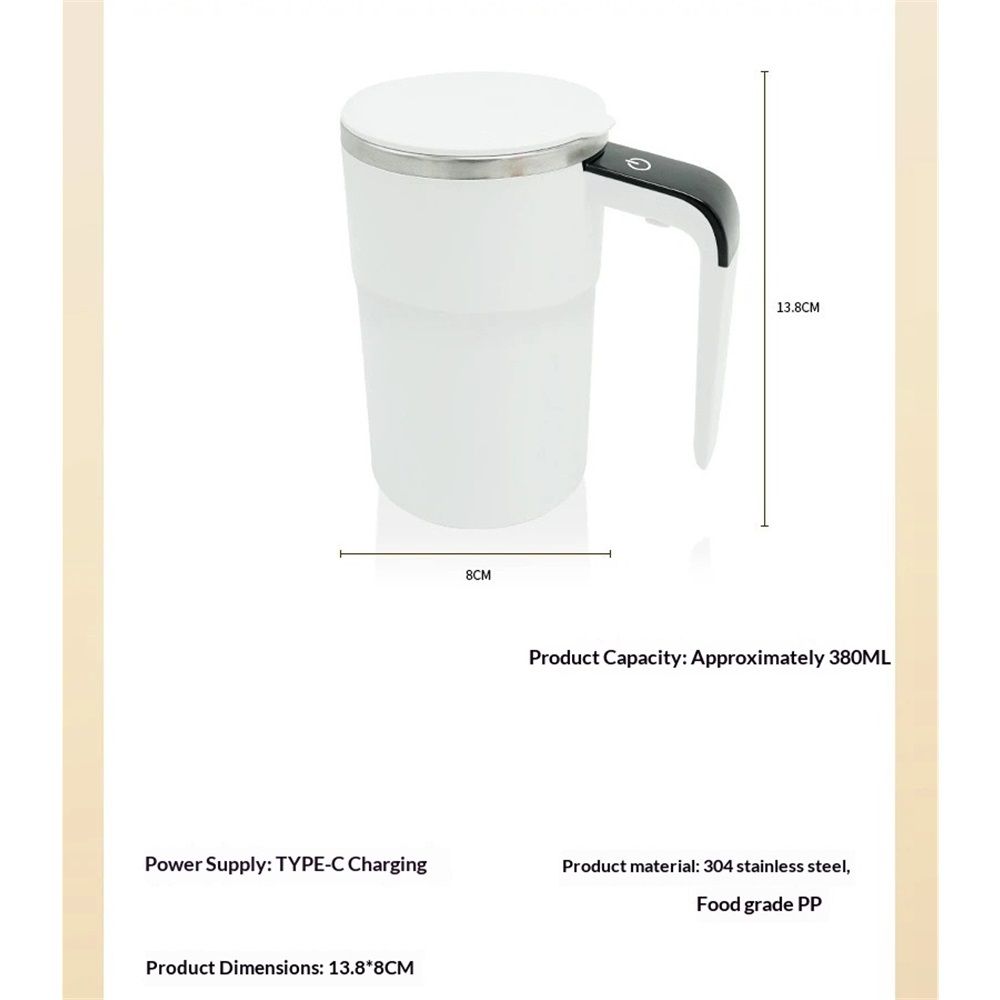 Automatic Magnetic Stirring Coffee Mug with Temperature Display, Rechargeable Self Mixing Cup for Milk Tea, Magnetic Mixing Cup with Lid, Stainless Steel Material Suitable for Coffee, Milk (White)