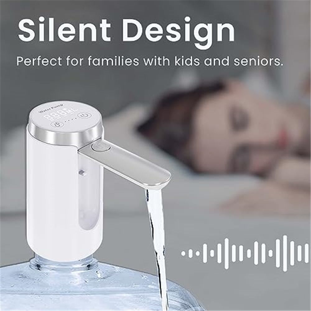 Water Dispenser for 5 Gallon Bottle, Rechargeable Water Pump - Foldable Water Spout for 5 Gallon Bottle, Long-Lasting,Smart LED Display, Portable Water Dispenser for Home & Outdoor (White)