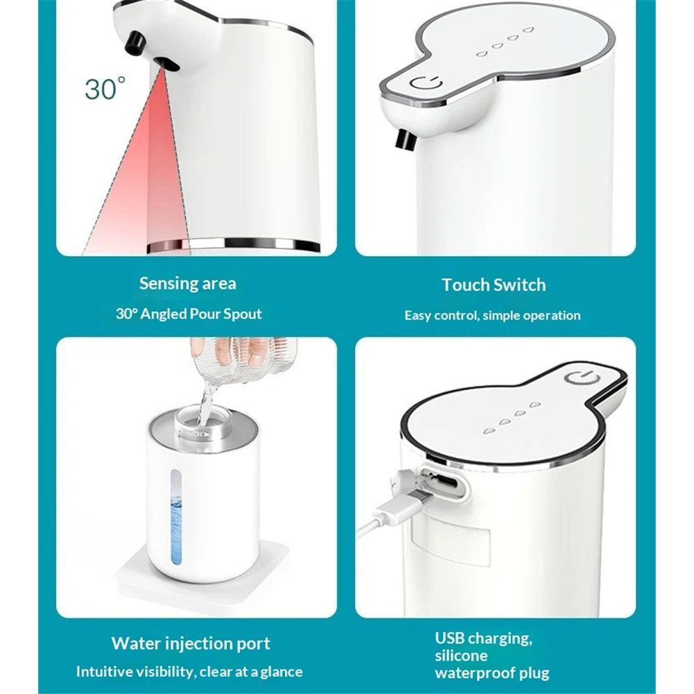 Automatic Liquid Soap Dispenser, 350ml Wall Mount Touchless Soap Dispenser with Sensor,USB Rechargeable for Bathroom, Kitchen