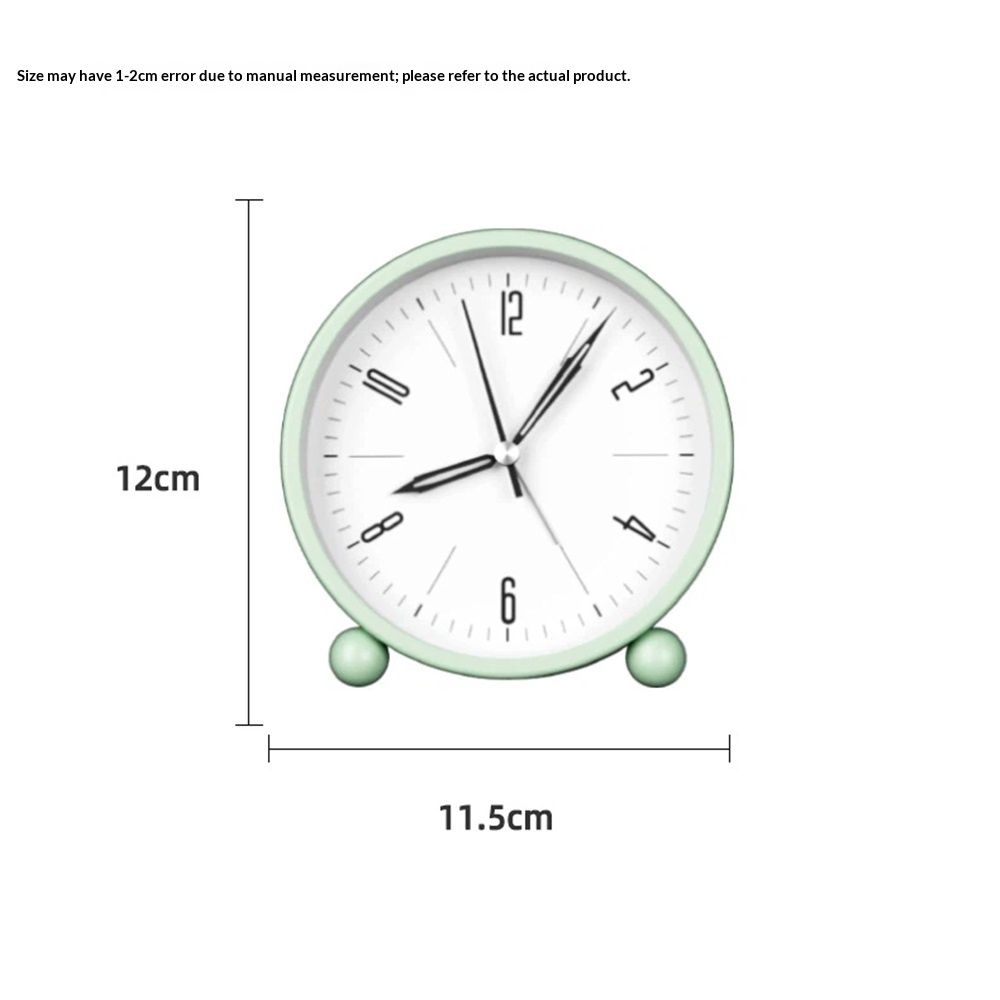 Nightlight Alarm Clock 4.5" Round Silent Alarm Clock Bedside Desk Non-Ticking Travel Clock Battery Operated Green(Battery Include)