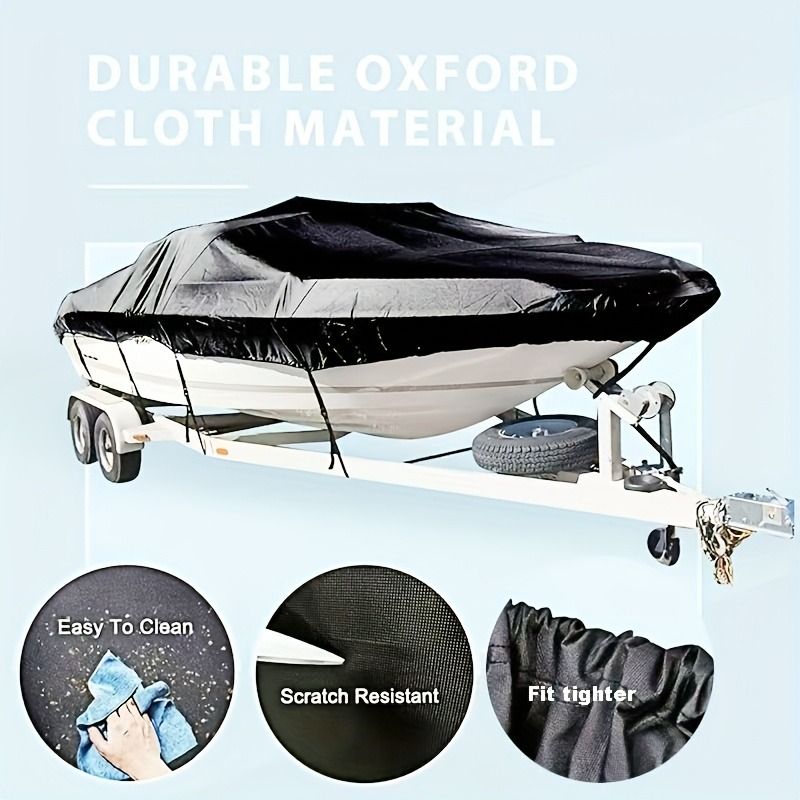 Trailerable Boat Cover – 600DHeavy Duty Waterproof Tarp with Storage Bag, Designed for V-Hull, Fish & Ski, Runabout, Bass & Fishing Boats,11-13FTSilver