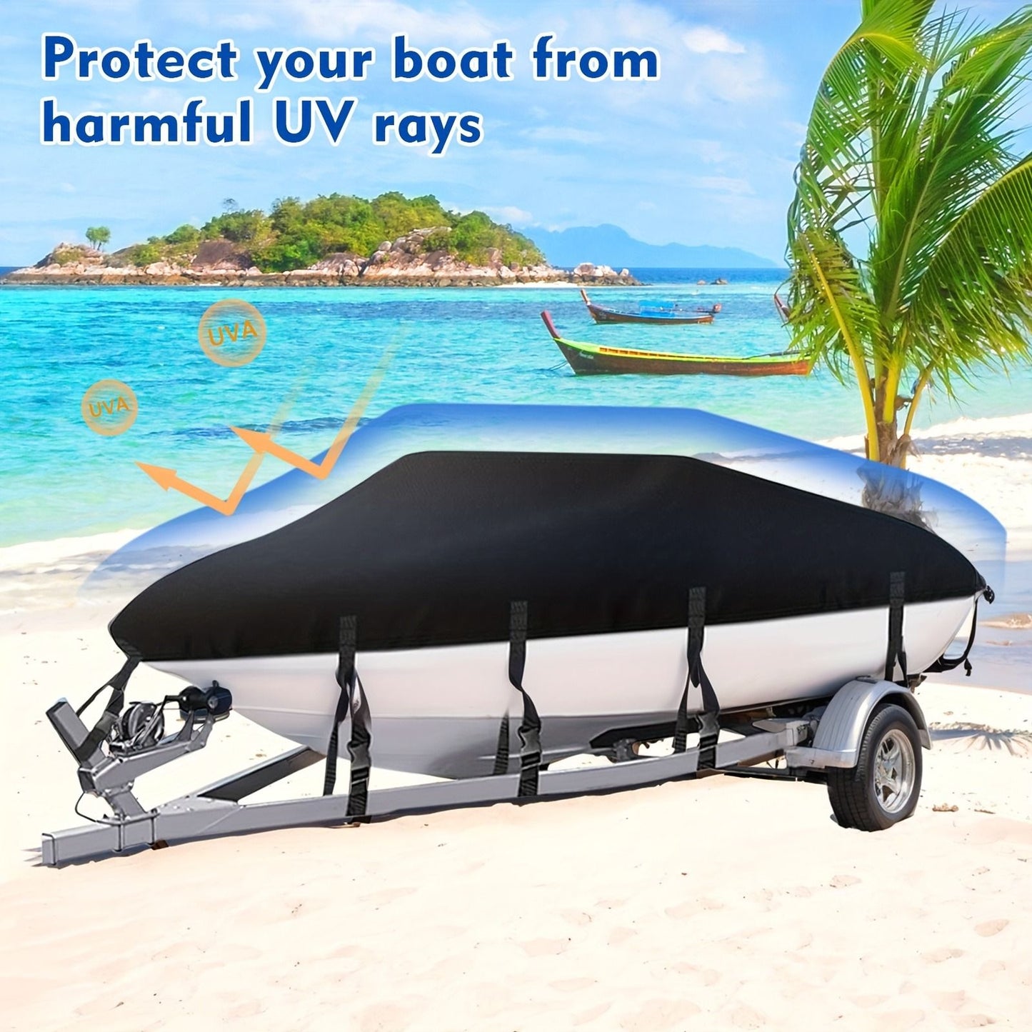 Trailerable Boat Cover – 600DHeavy Duty Waterproof Tarp with Storage Bag, Designed for V-Hull, Fish & Ski, Runabout, Bass & Fishing Boats,16-18FTSilver